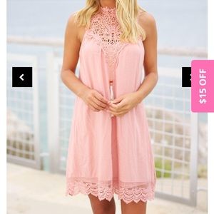 Dusty Blush Crochet Short Dress